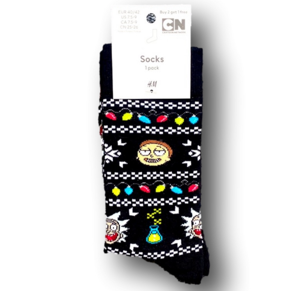 3/$20 Rick & Morty Adult Swim Christmas Holiday Funny Novelty Crew Socks - New
